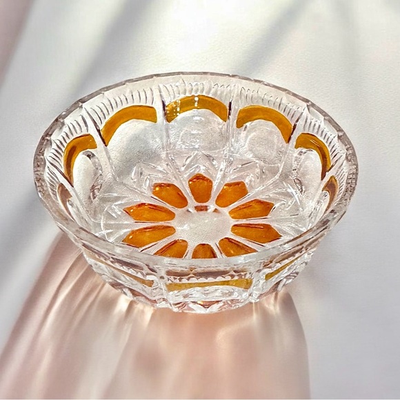 Vintage French Amber and Clear Crystal Candy Dish or Nut & Fruit Bowl - Picture 3 of 11